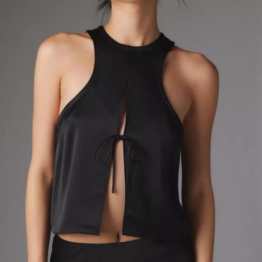 Lioness Black Halter Tank Top with Front Tie